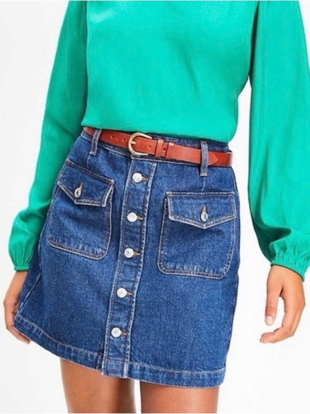 LOFT Pocket Button-Front Denim Mini Skirt